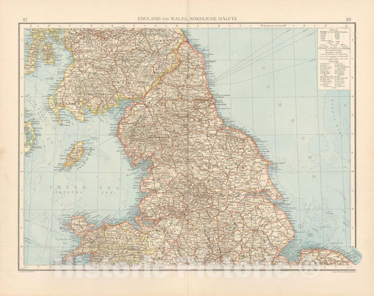 Historic Map : England & Wales 1899 , Andrees Allgemeiner Handatlas , v2, Vintage Wall Art