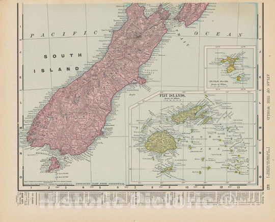 Historic Map : New Zealand & Fiji 1900 , Universal Atlas World , Vintage Wall Art