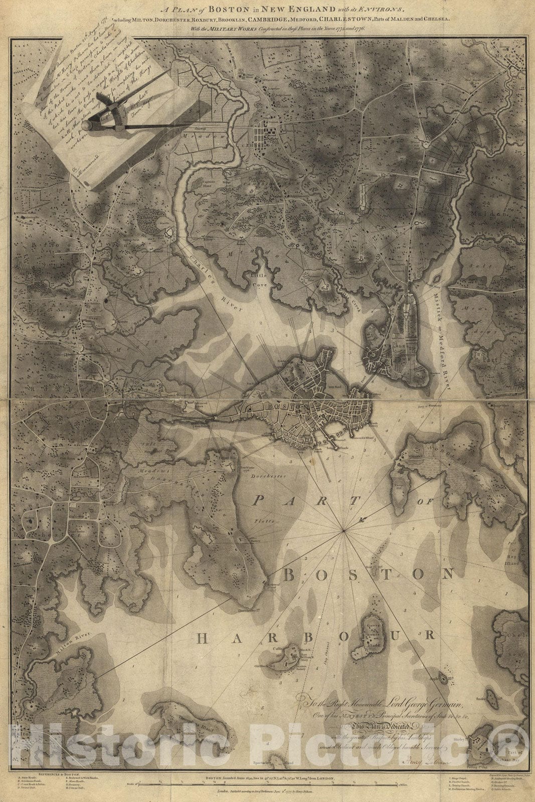 Historic Map : Revolutionary War Maps of Boston and Massachusetts, & Cambridge & Charlestown 1776 , v2, Vintage Wall Art