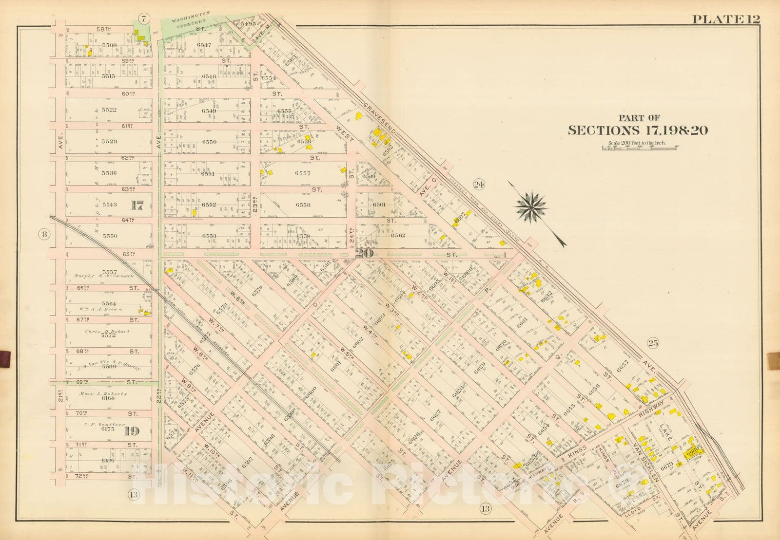 Historic Map : Vol. 2, Brooklyn 1907 Plate 012 , Atlas Borough of Brooklyn , Vintage Wall Art