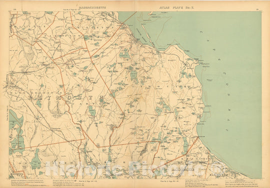 Historic Map : Atlas of Massachusetts, Bourne & Carver & Kingston & Middleborough & Plymouth & Wareham 1904 Plate 007 , Vintage Wall Art