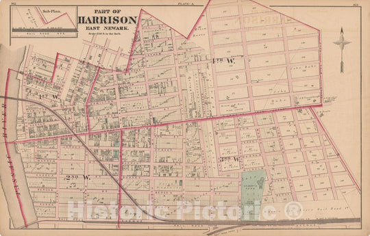 Historic Map : Combined Atlas State of New Jersey & The County of Hudson, Harrison 1873 Plate A , Vintage Wall Art