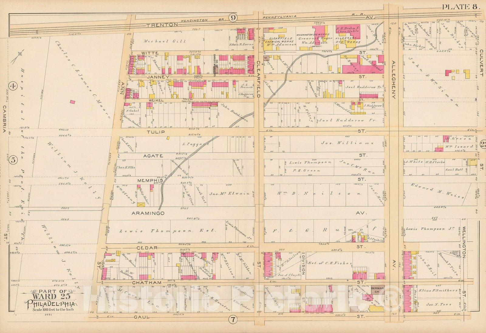 Historic Map : Atlas City of Philadelphia Volume 9 25th and 33rd Wards, Philadelphia 1891 Plate 008 , Vintage Wall Art