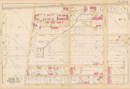 Historic Map : Atlas City of Philadelphia Volume 9 25th and 33rd Wards, Philadelphia 1891 Plate 008 , Vintage Wall Art