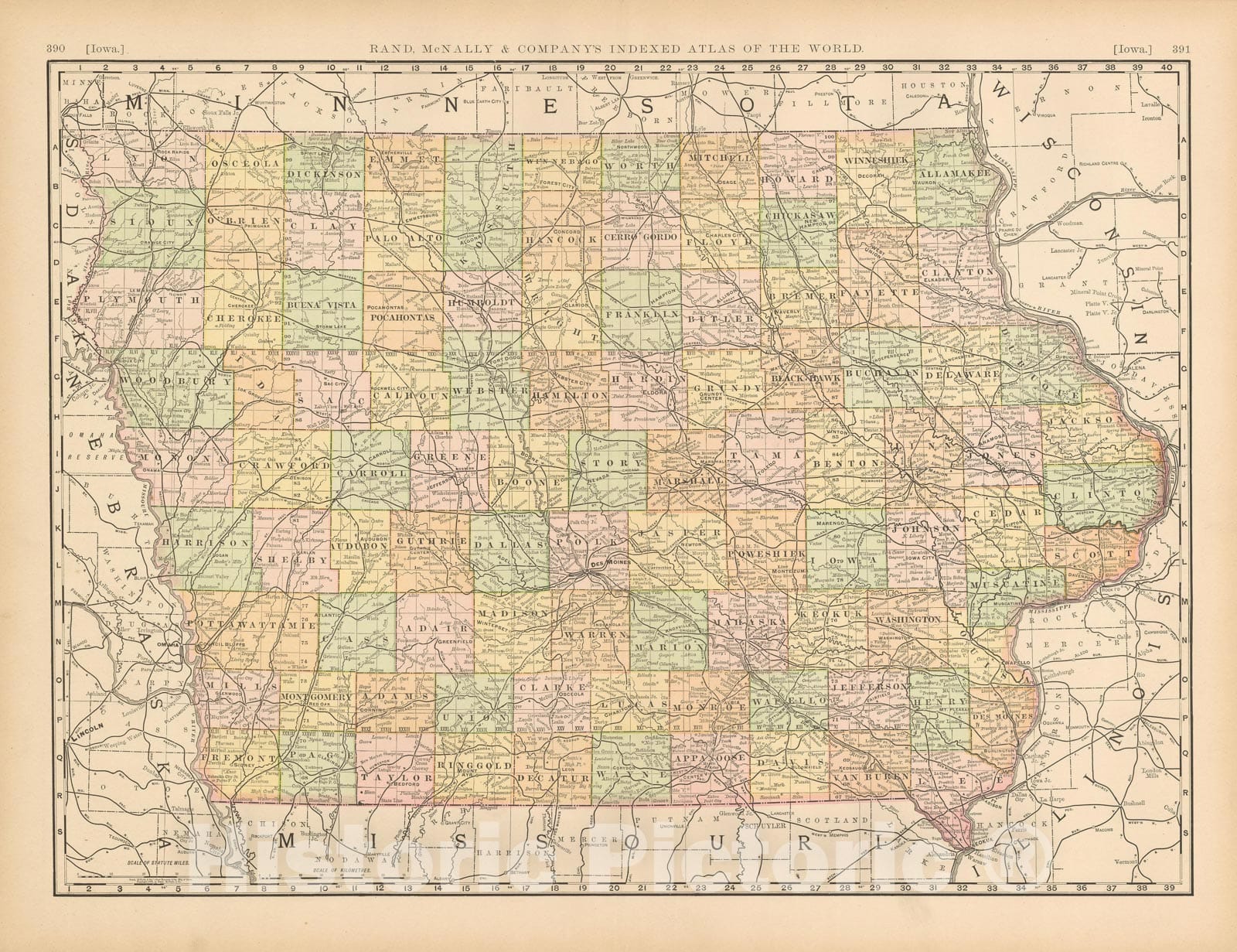 Historic Map : United States Maps, Iowa 1894 , Vintage Wall Art