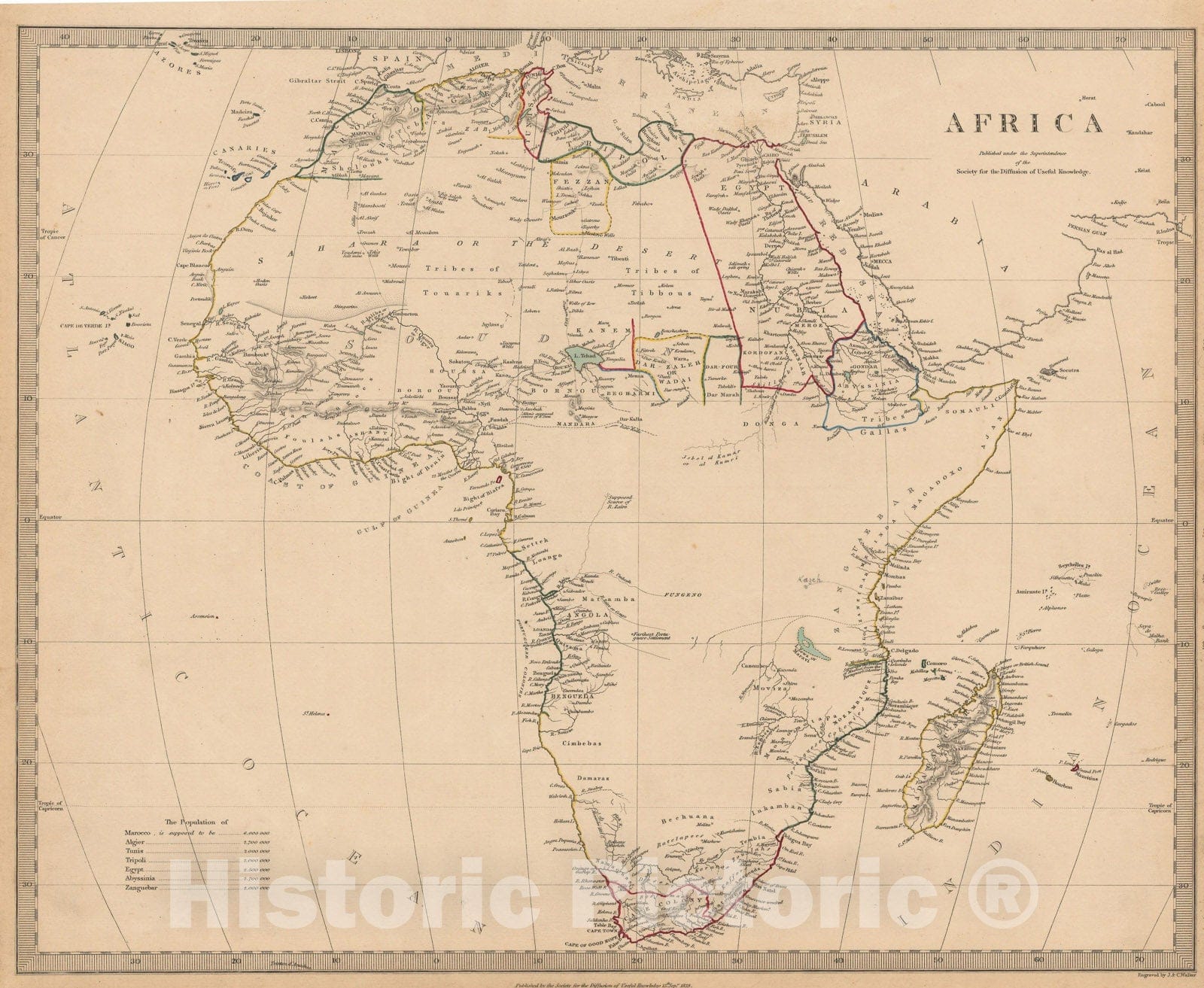 Historic Map : Africa 1839 , Vintage Wall Art