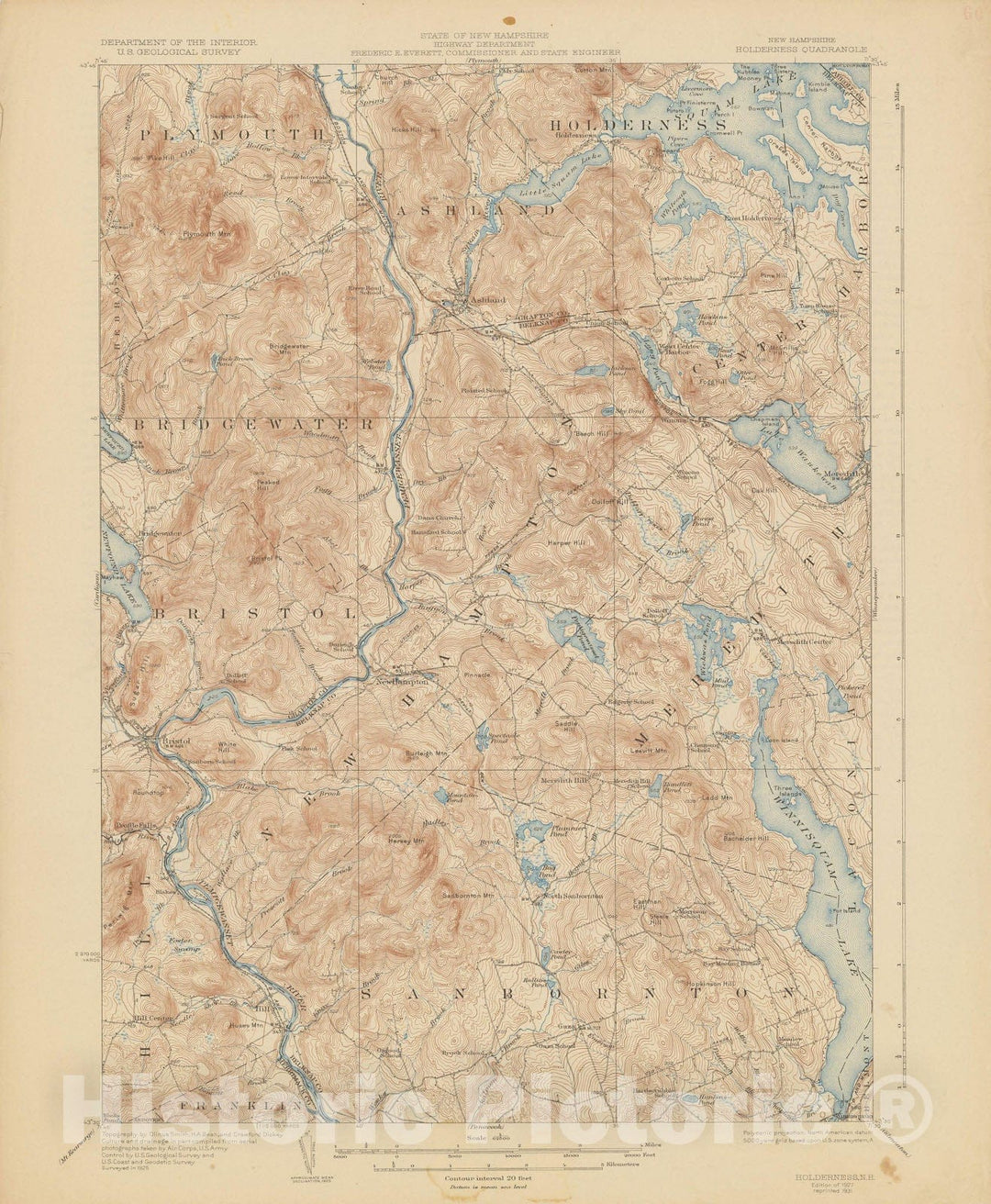 Historic Map : USGS 7.5 Minute Sheets and Quadrangles, Ashland & Holderness & New Hampton & New Hampton & Sanbornton & Squam Lake 1931 Topographic Map , Wall Decor Poster Art, Vintage Wall Art