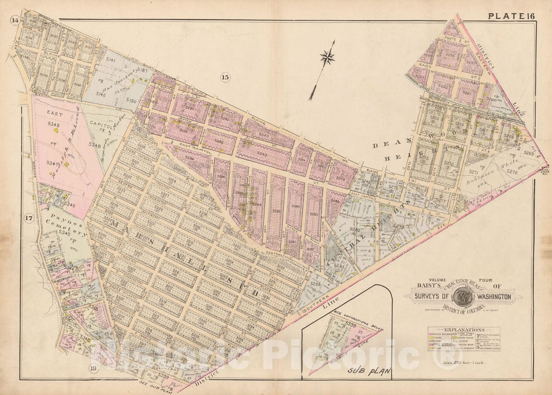 Historic Map : Atlas of Washington D.C. Volume 4 (NE, SE), Washington 1927 Plate 016 , Vintage Wall Art