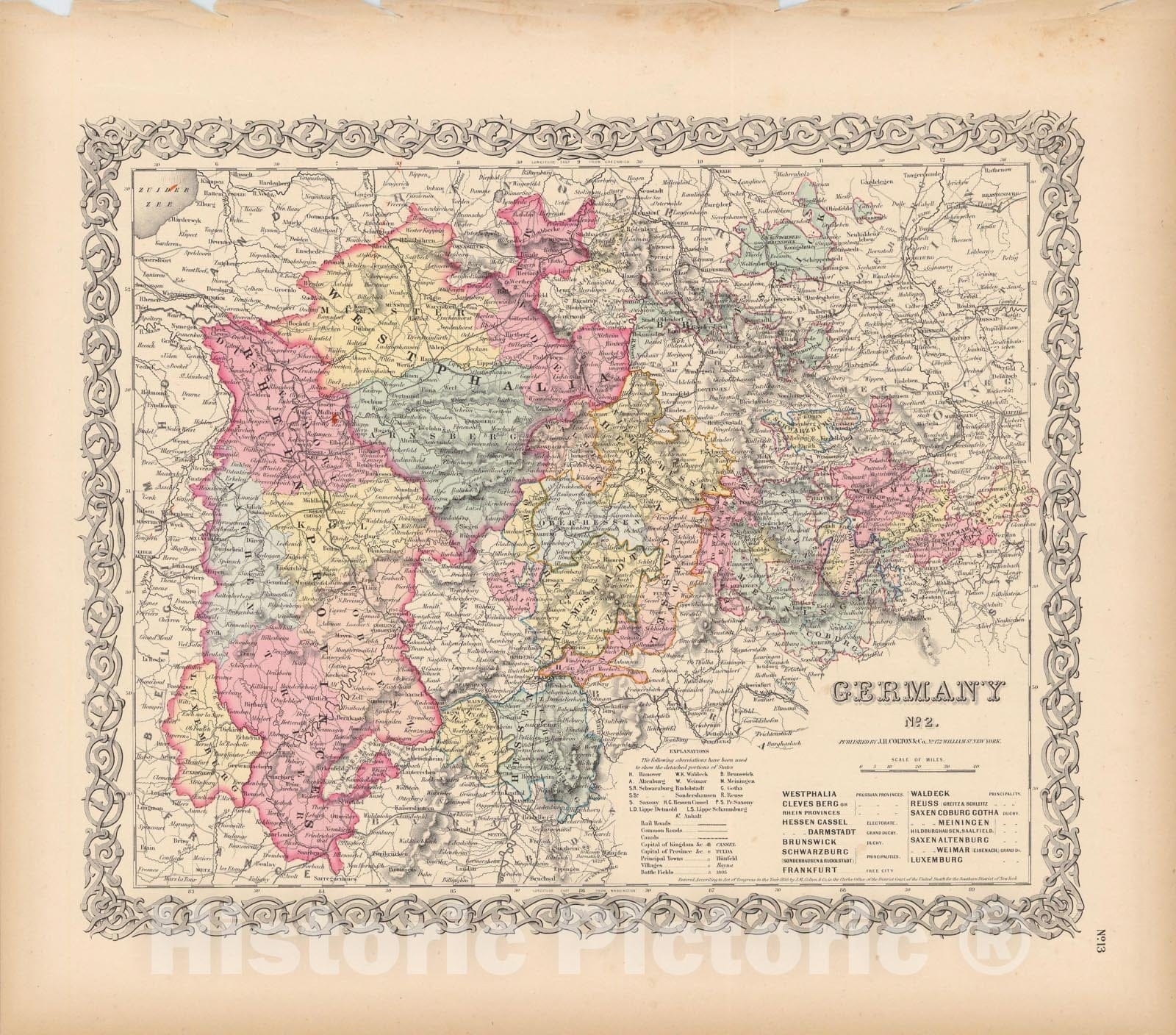 Historic Map : Germany 1856 , Colton's Atlas World , v3, Vintage Wall Art