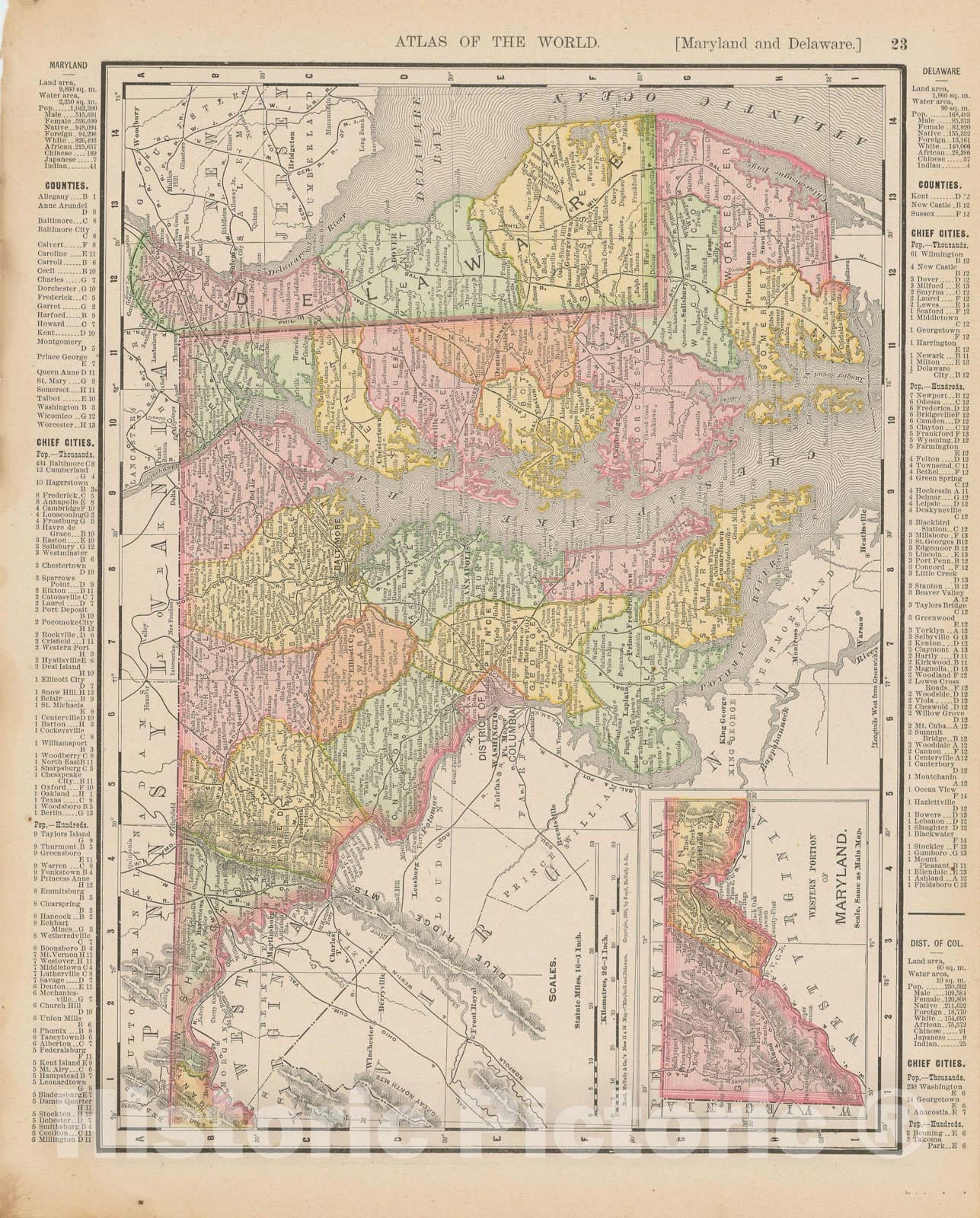 Historic Map : Delaware & Maryland 1900 , Universal Atlas World , Vintage Wall Art