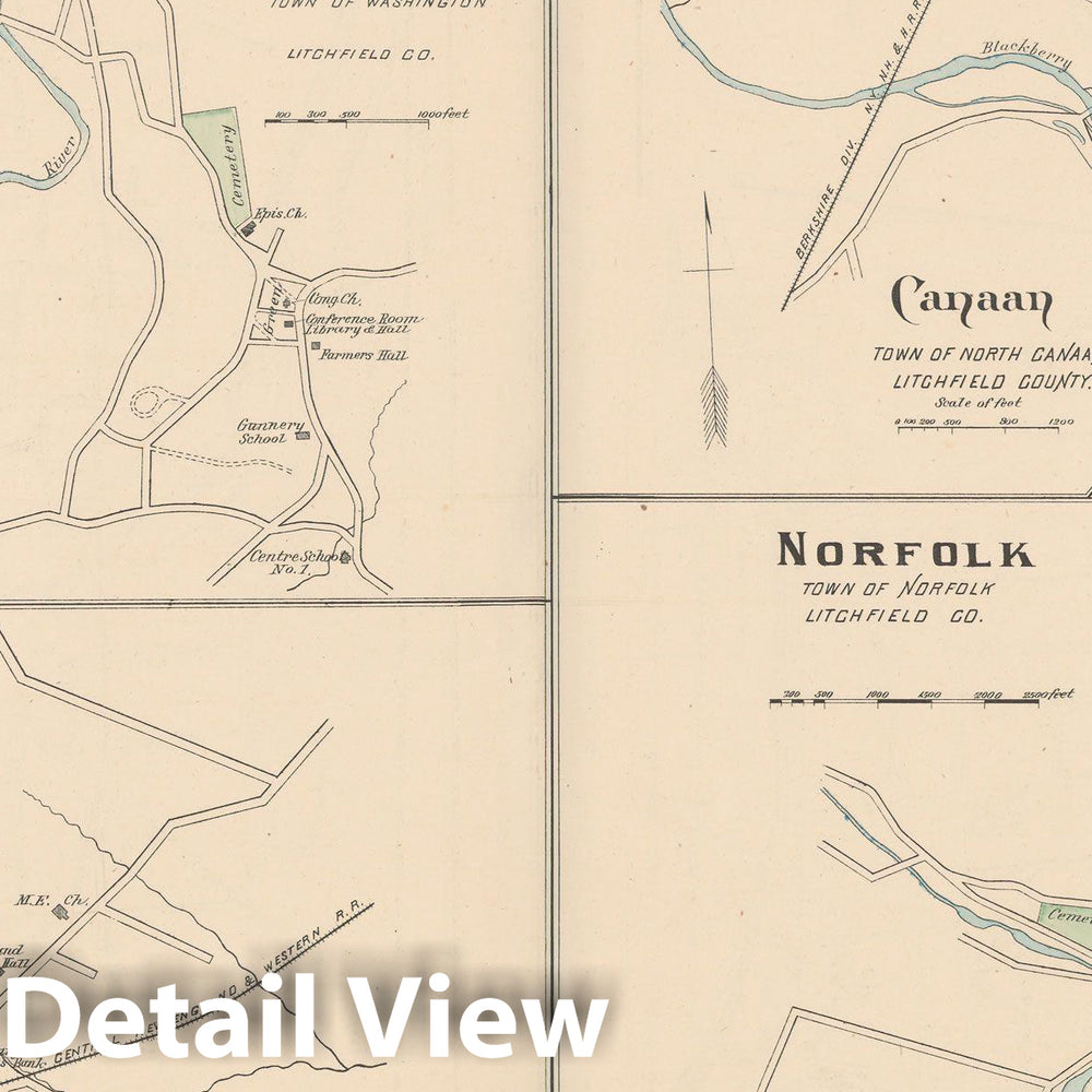 Historic Map : Norfolk & North Canaan & Salisbury & Washington 1893 , Town and City Atlas State of Connecticut , Vintage Wall Art