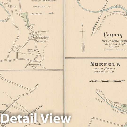 Historic Map : Norfolk & North Canaan & Salisbury & Washington 1893 , Town and City Atlas State of Connecticut , Vintage Wall Art