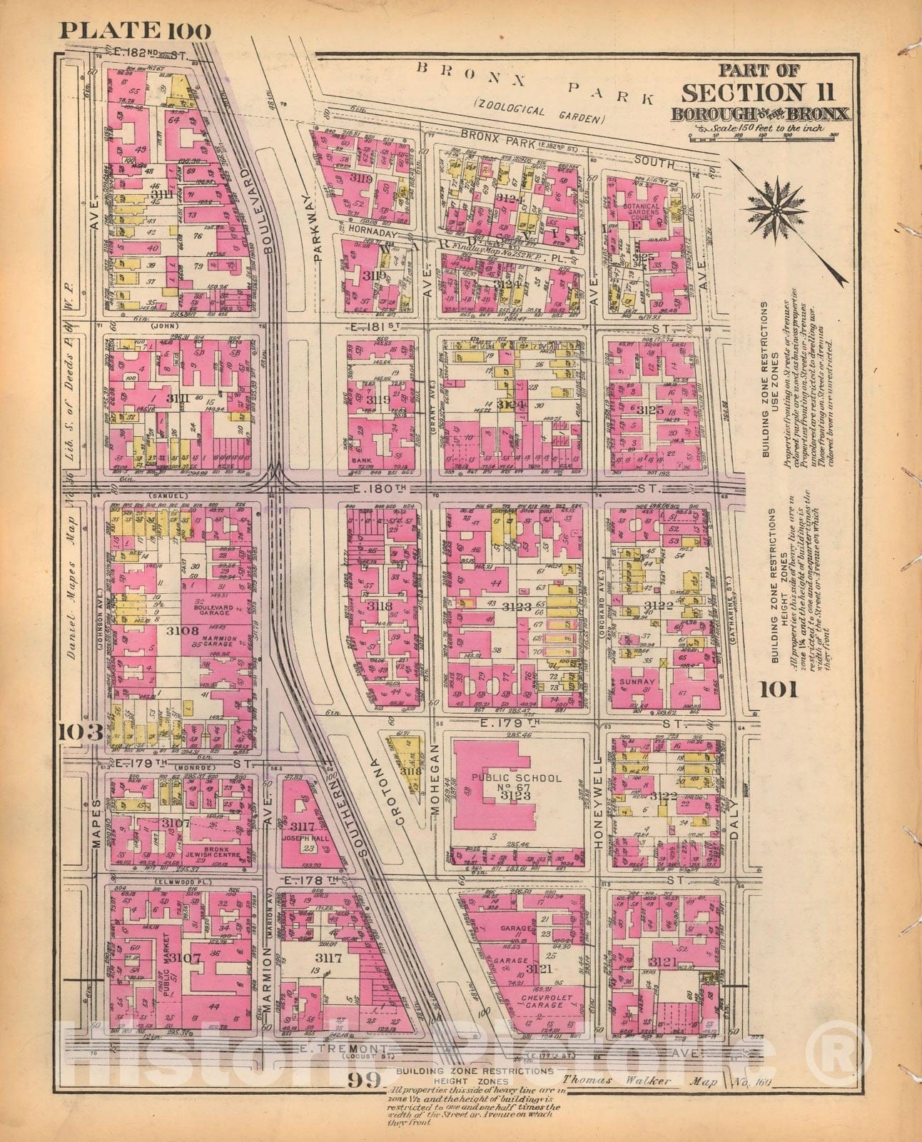 Historic Map : Borough of The Bronx, Sections 9-13, The Bronx 1928 Plate 100 , Vintage Wall Art