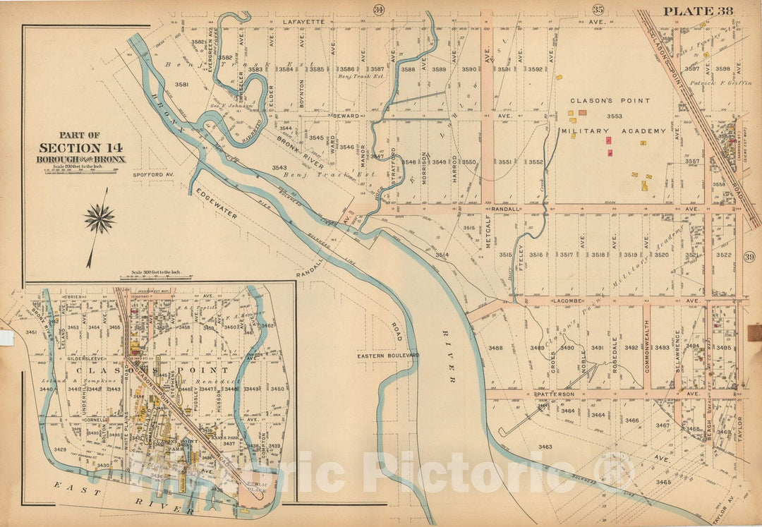 Historic Map : Atlas City of NY, Borough of The Bronx, Annexed District, The Bronx 1913 Plate 038 , Vintage Wall Art