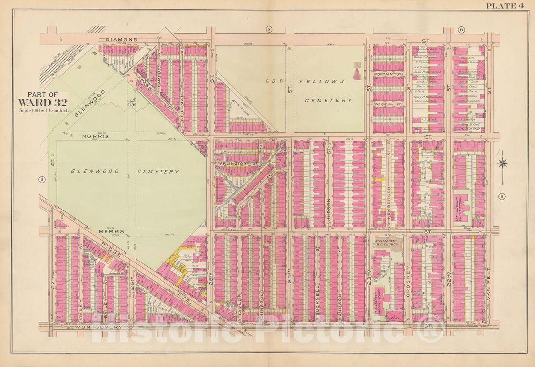 Historic Map : Philadelphia 1908 Plate 004 , Atlas 28th 32nd & 37th Wards of the City of Philadelphia , Vintage Wall Art