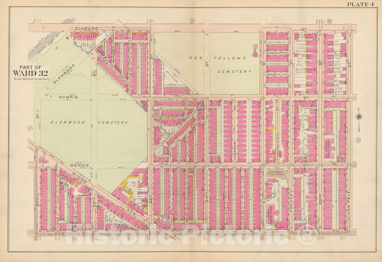 Historic Map : Philadelphia 1908 Plate 004 , Atlas 28th 32nd & 37th Wards of the City of Philadelphia , Vintage Wall Art