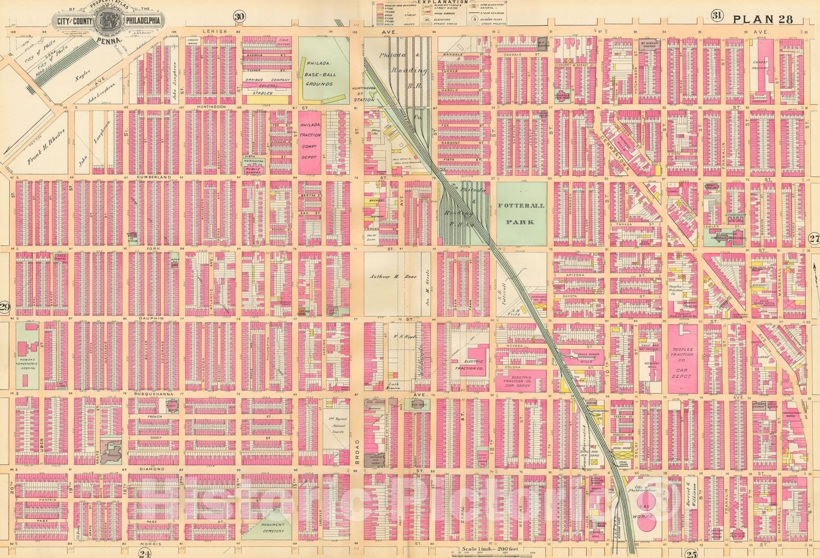 Historic Map : Baist's Property Atlas of Philadelphia, Philadelphia 1895 Plate 028 , Vintage Wall Art