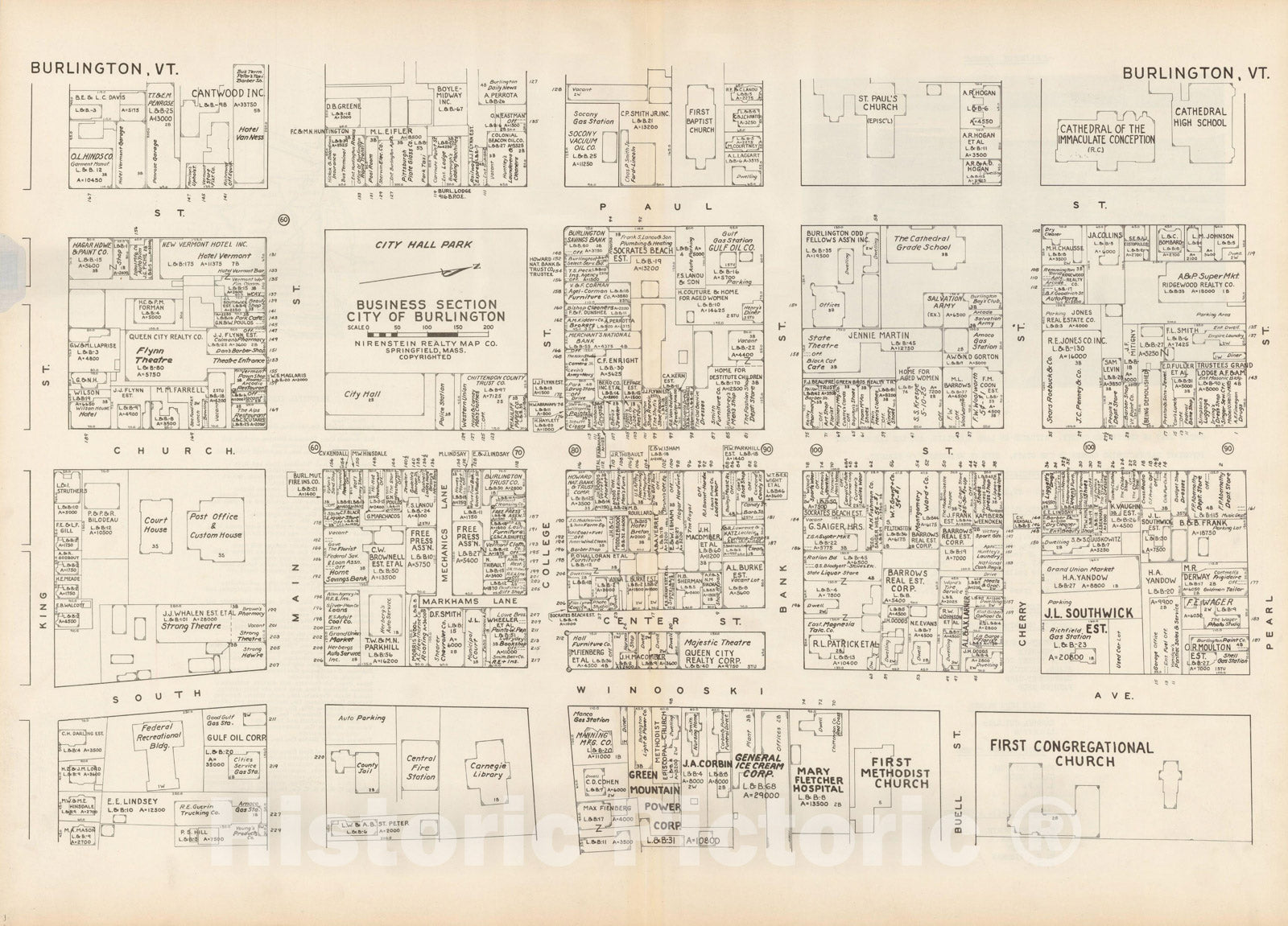 Historic Map : New England States Ed., Burlington 1946 , Nirenstein's National Preferred Real Estate Locations of Business Properties , Vintage Wall Art