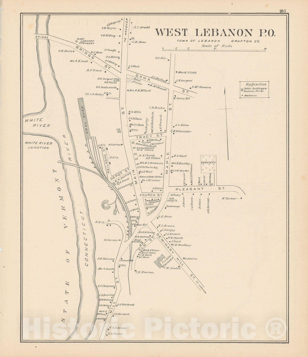 Historic Map : Lebanon 1892 , Town and City Atlas State of New Hampshire , v2, Vintage Wall Art