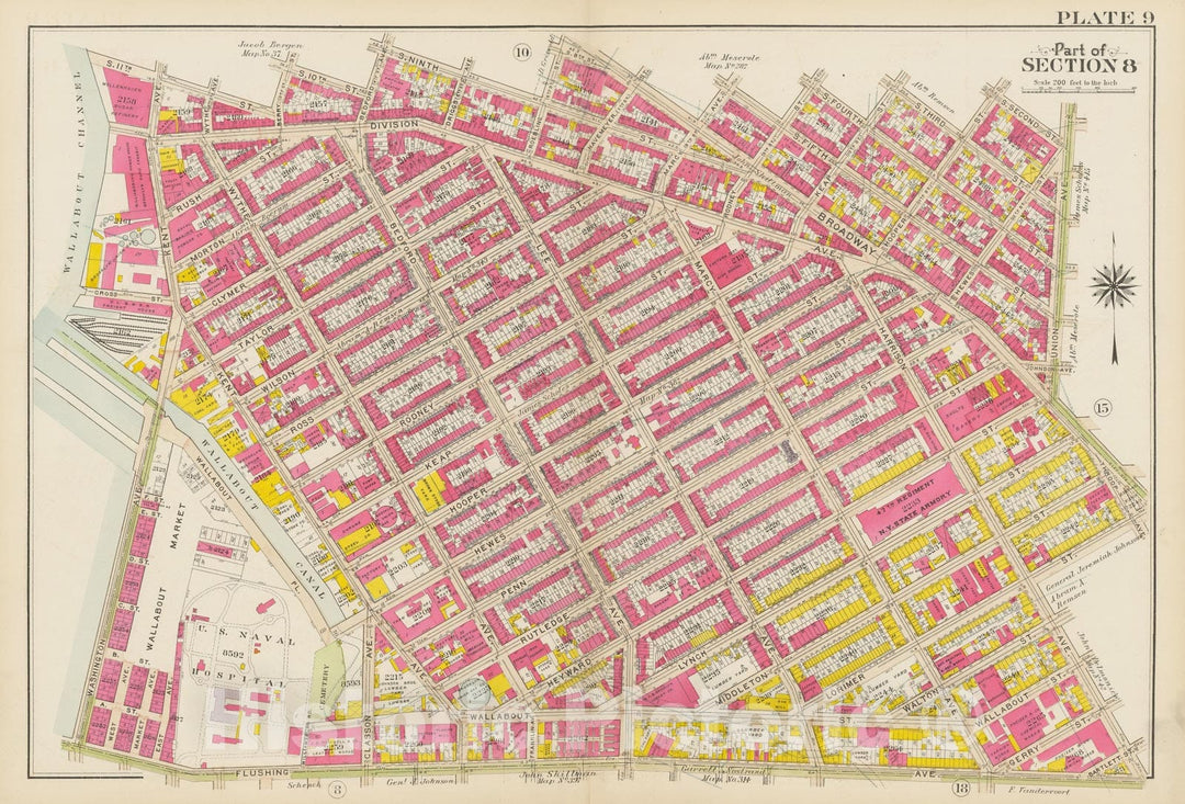 Historic Map : Vol. 1, Brooklyn 1908 Plate 009 , Atlas Borough of Brooklyn , Vintage Wall Art