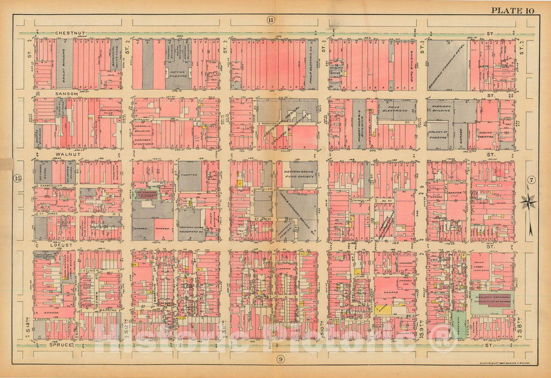 Historic Map : Philadelphia 1927 Plate 010 , Atlas 5th to 10th Wards of the City of Philadelphia , Vintage Wall Art