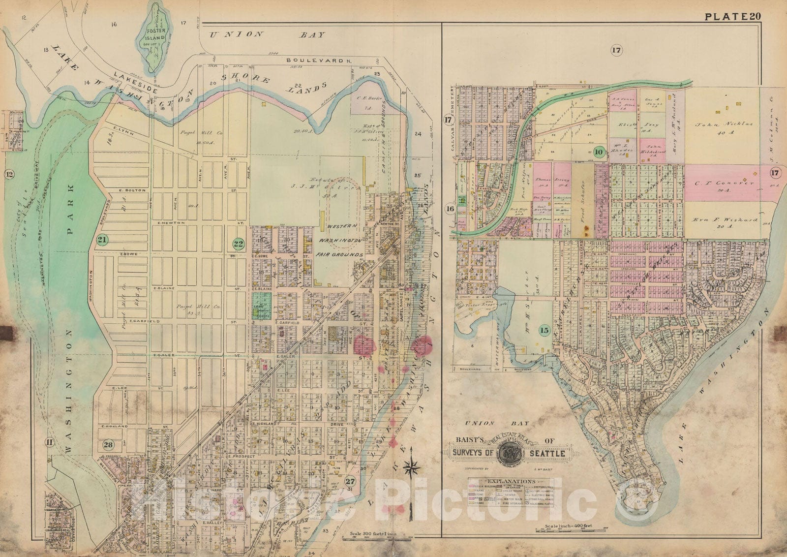 Historic Map : Real Estate Atlas of Surveys of Seattle, Seattle 1912 Plate 020 , Vintage Wall Art