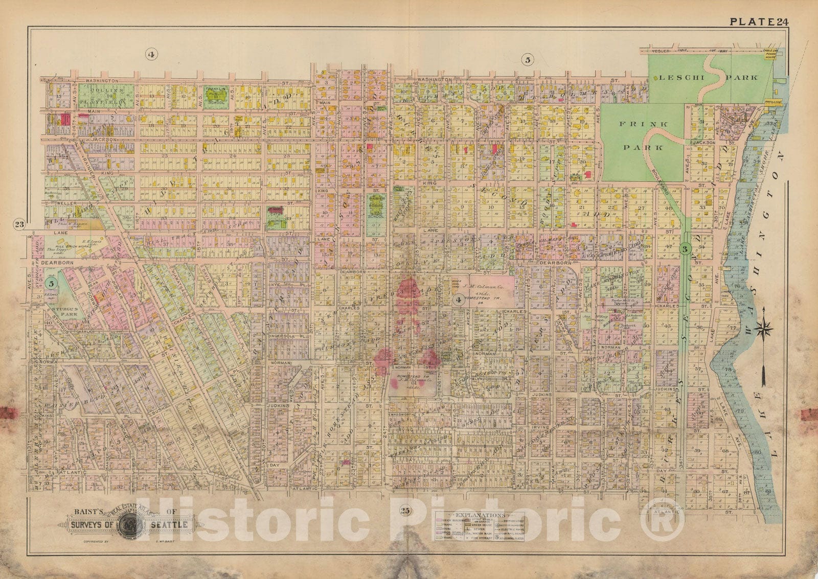 Historic Map : Real Estate Atlas of Surveys of Seattle, Seattle 1912 Plate 024 , Vintage Wall Art