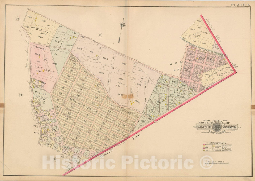 Historic Map : Atlas of Washington D.C. Volume 4 (NE, SE), Washington 1907 Plate 016 , Vintage Wall Art