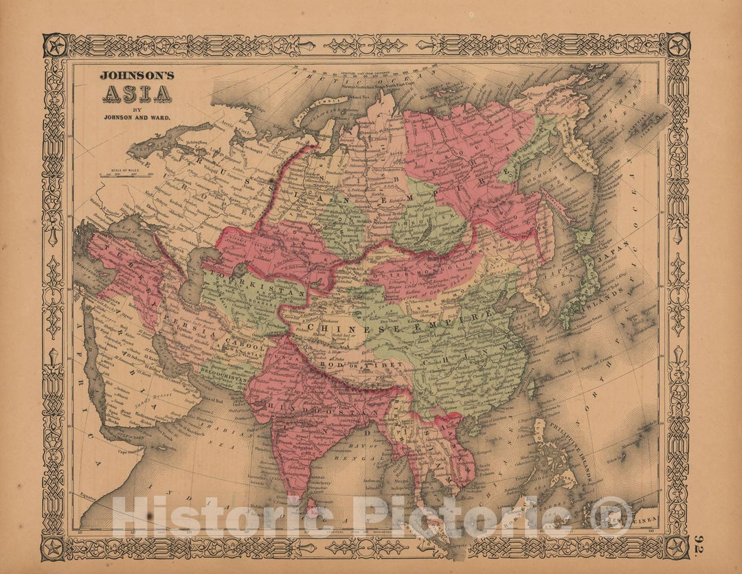 Historic Map : Asia 1864 , Johnson's Family Atlas World , Vintage Wall Art