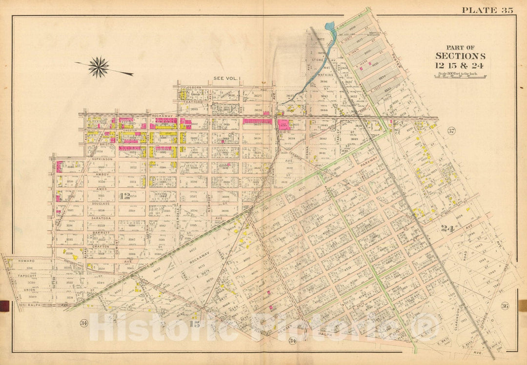 Historic Map : Vol. 2, Brooklyn 1907 Plate 035 , Atlas Borough of Brooklyn , Vintage Wall Art