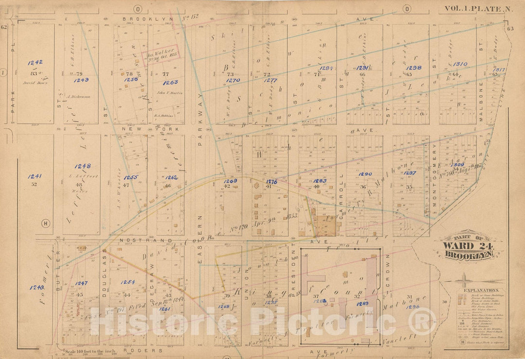 Historic Map : Atlas of Brooklyn Vol. 1, Brooklyn 1880 Plate N , Vintage Wall Art