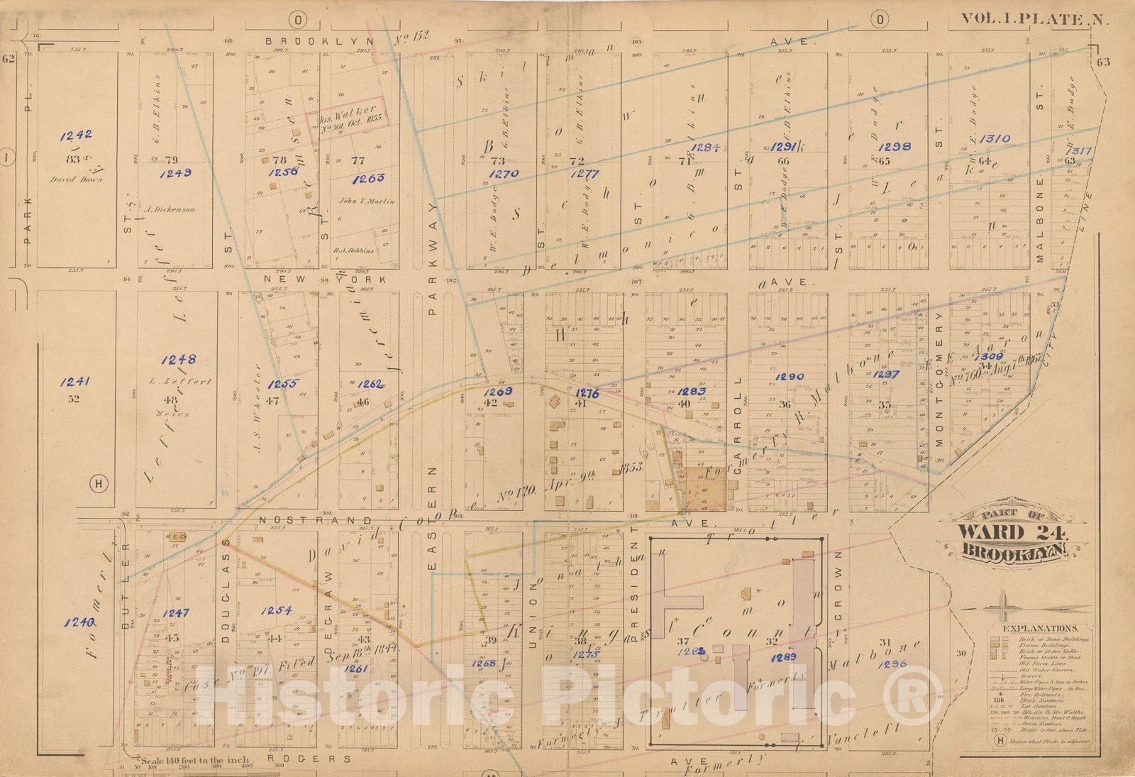 Historic Map : Atlas of Brooklyn Vol. 1, Brooklyn 1880 Plate N , Vintage Wall Art