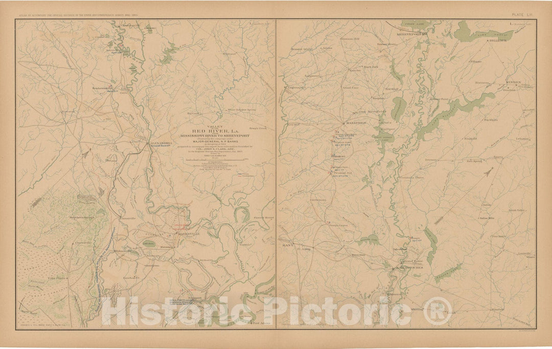 Historic Map : Civil War Atlas of the Union and Confederate Armies, Battles in LA 1895 , Vintage Wall Art