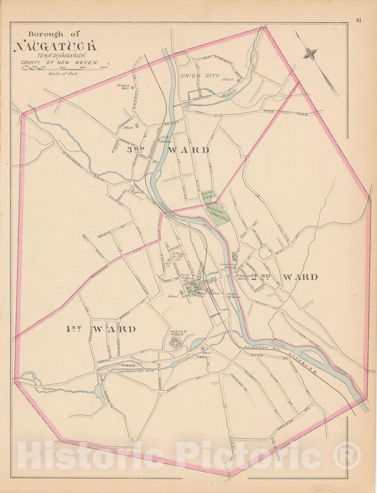 Historic Map : Naugatuck 1893 , Town and City Atlas State of Connecticut , Vintage Wall Art