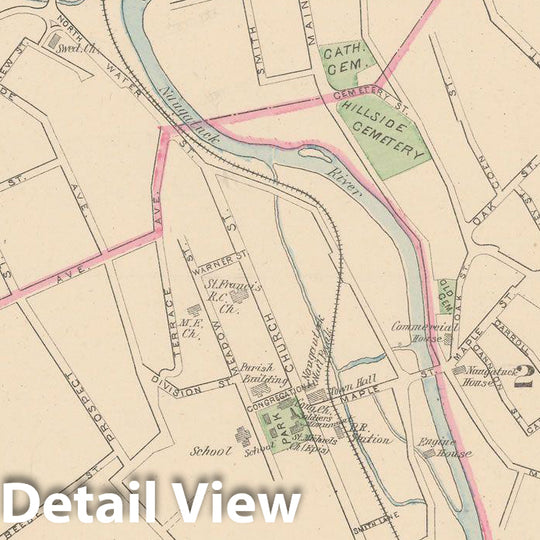 Historic Map : Naugatuck 1893 , Town and City Atlas State of Connecticut , Vintage Wall Art