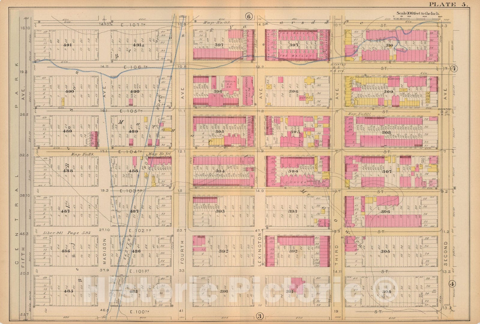 Historic Map : Atlas City of New York, Vol 2 ... 12th Ward, 2nd Ed., Manhattan 1884 Plate 005 , Vintage Wall Art