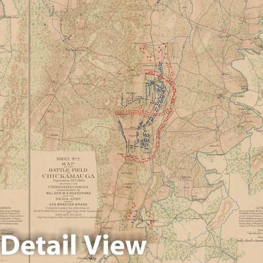 Historic Map : Civil War Atlas of the Union and Confederate Armies, Battles of Chickamauga, GA 1895 , Vintage Wall Art