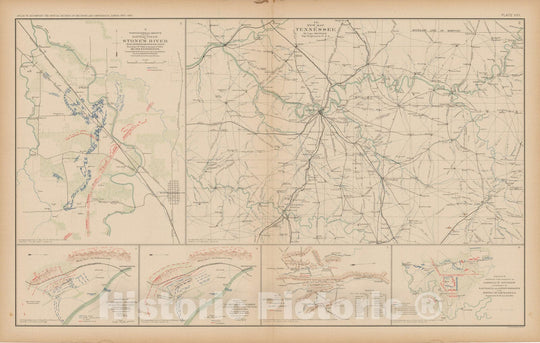 Historic Map : Civil War Atlas of the Union and Confederate Armies, Battles in TN 1895 , v2, Vintage Wall Art