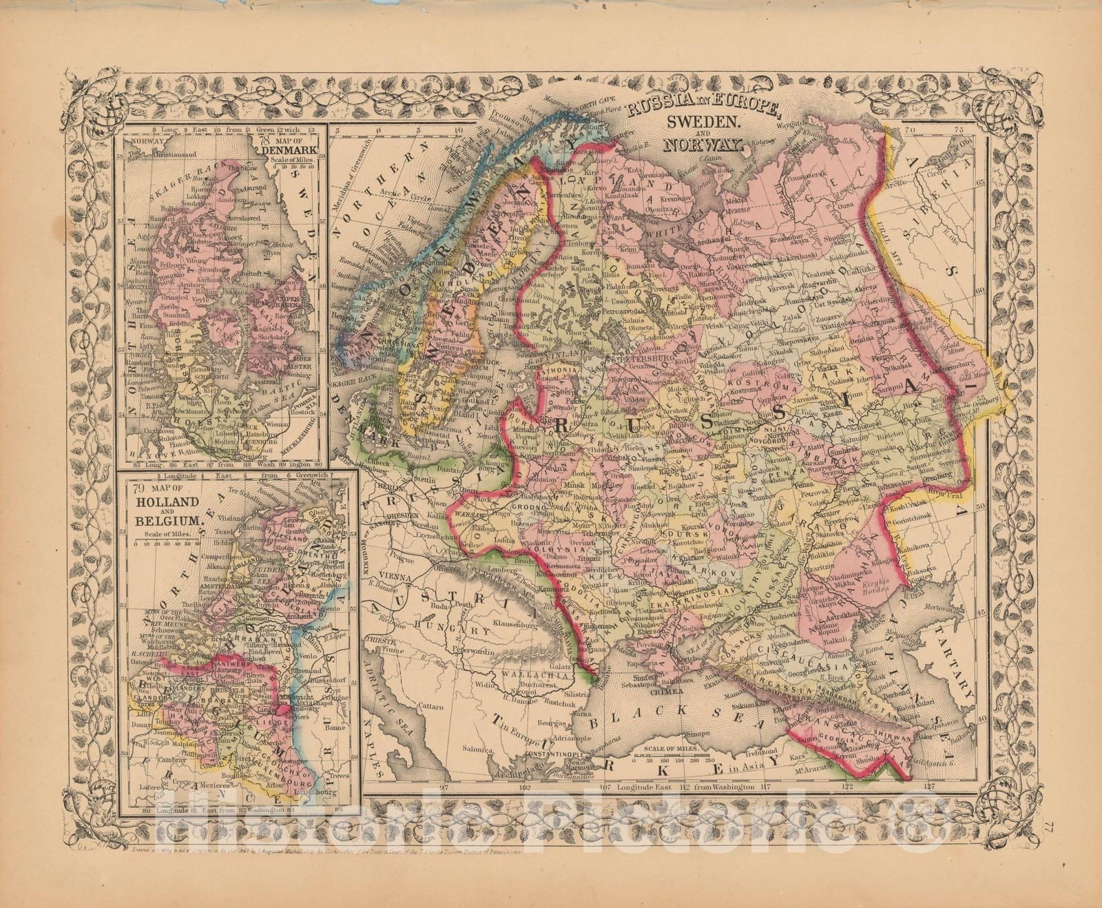 Historic Map : Sweden & Russia & Norway 1867 , New General Atlas , Vintage Wall Art