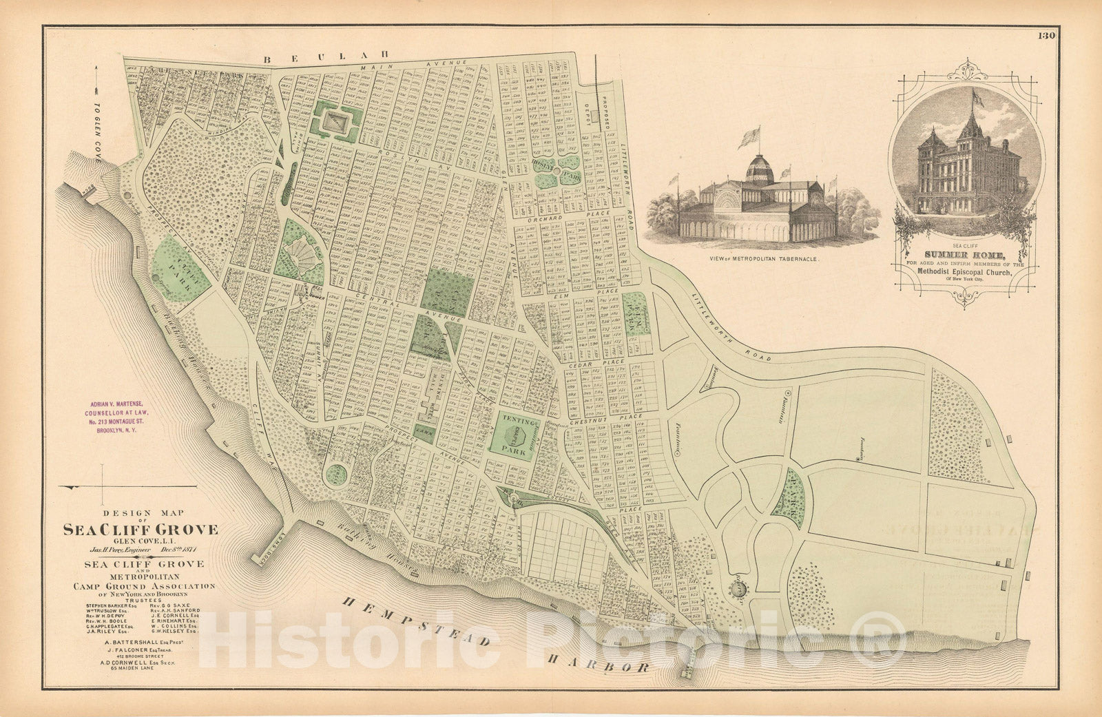 Historic Map : Atlas of Long Island, New York, Oyster Bay & Sea Cliff Grove 1873 , Vintage Wall Art