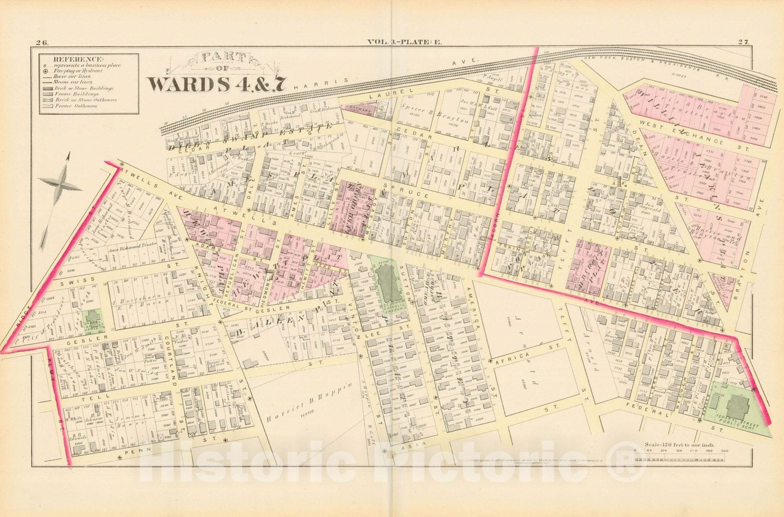 Historic Map : City Atlas of Providence Rhode Island by Wards, Volume III, Providence 1875 Plate E , Vintage Wall Art