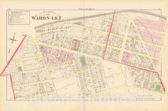 Historic Map : City Atlas of Providence Rhode Island by Wards, Volume III, Providence 1875 Plate E , Vintage Wall Art