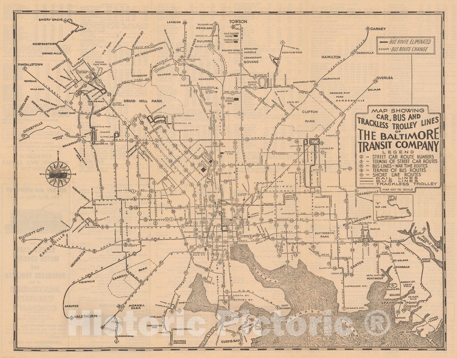 Historic Map : Baltimore Transit Map 1945 Railroad Catography , Vintage Wall Art