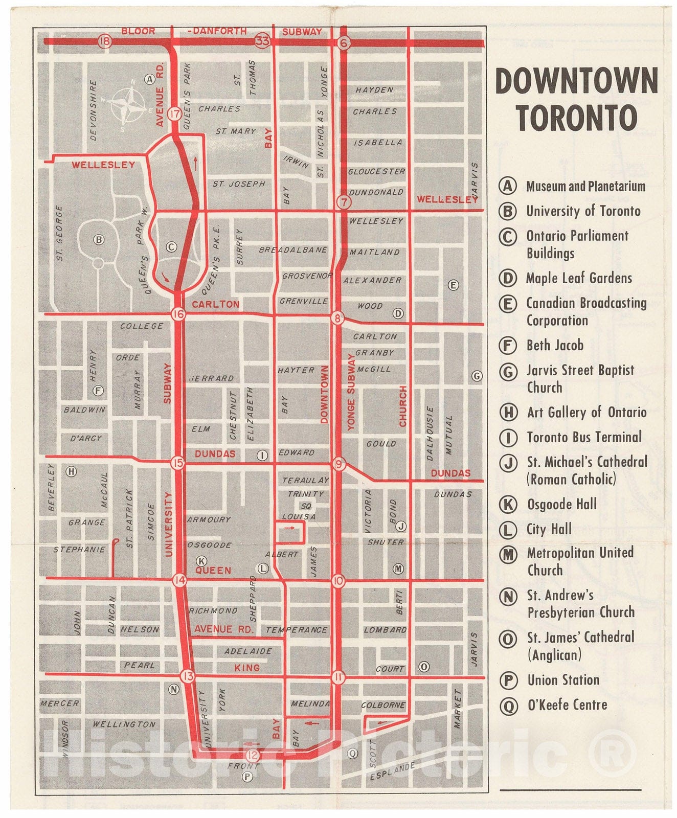 Historic Map : Downtown Toronto Transit Map 1969 Railroad Catography , Vintage Wall Art