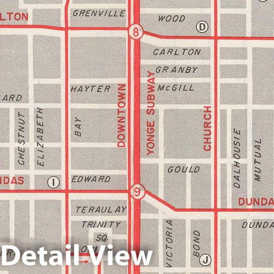 Historic Map : Downtown Toronto Transit Map 1969 Railroad Catography , Vintage Wall Art