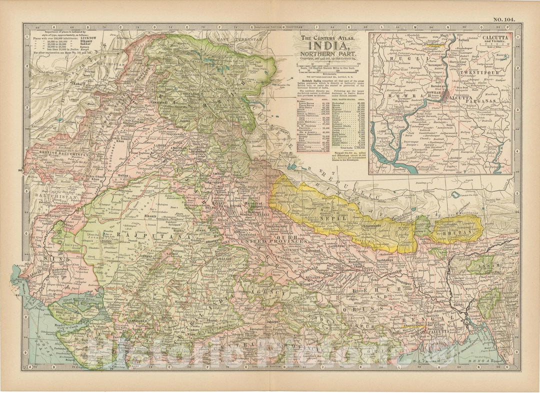 Historic Map : India & Nepal & Bangladesh & Bhutan 1914 Century Atlas , Vintage Wall Art