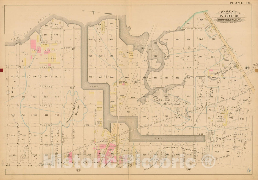 Historic Map : Robinson's Atlas City of Brooklyn, NY, Brooklyn 1886 Plate 016 , Vintage Wall Art