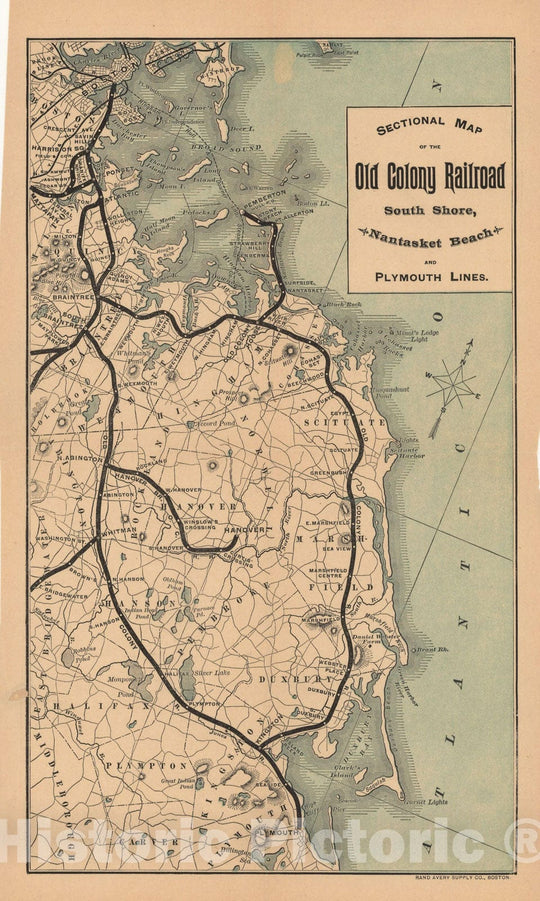 Historic Map : Old Colony Railroad Maps, Old Colony Railroad South Shore Map 1888 Transit Cartography , Vintage Wall Art