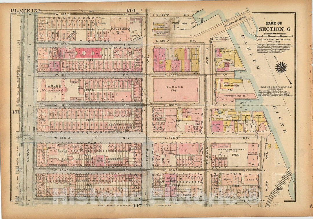 Historic Map : Land Book of the Borough of Manhattan, City of NY, Manhattan 1925 Plate 152 , Vintage Wall Art