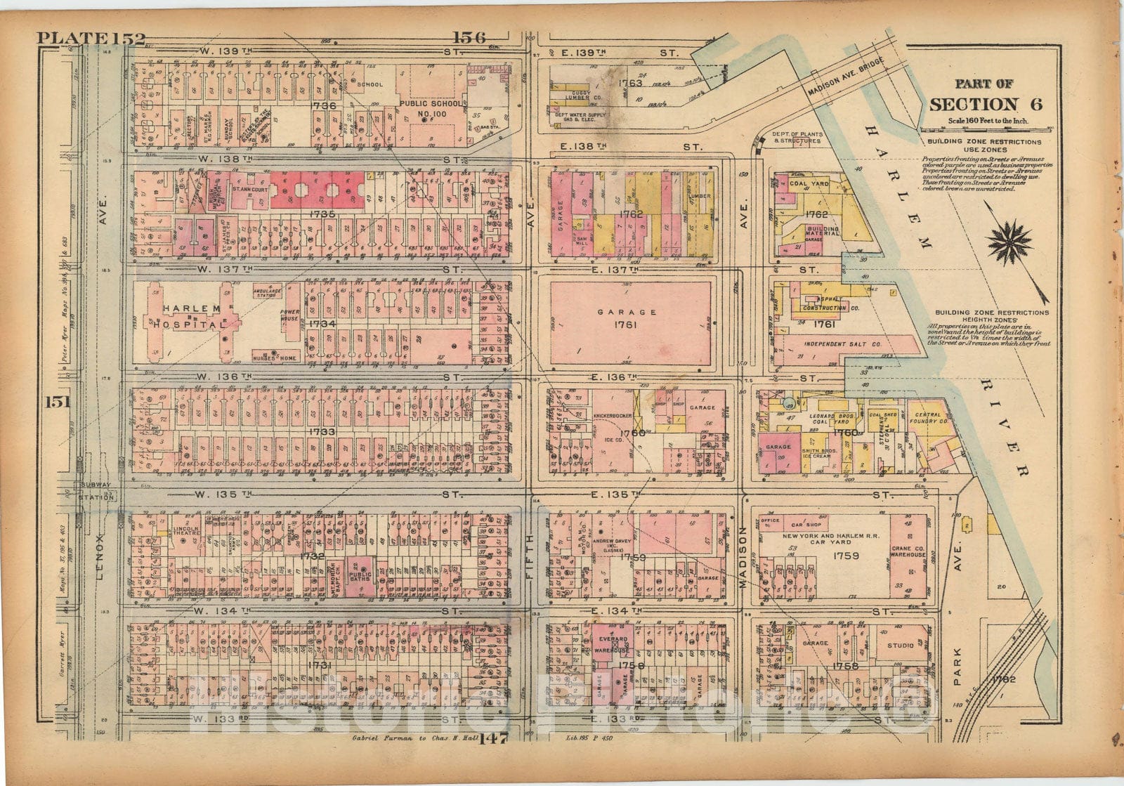 Historic Map : Land Book of the Borough of Manhattan, City of NY, Manhattan 1925 Plate 152 , Vintage Wall Art